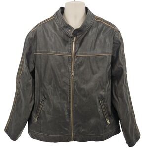 VTG Arizona Jean Co Jacket Men 2XL Brown Faux Leather Moto Biker Hog Hip Hop